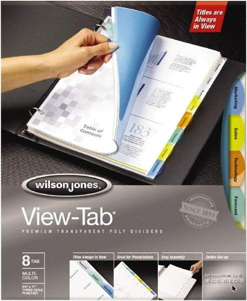 Wilson Jones - 11 x 8 1/2" 12 Tabs, 3-Hole Punched, Tab Divider - Multicolor Tabs, Multi-Color Folder - USA Tool & Supply
