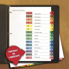 Universal One - 11 x 8 1/2" 8 Tabs, 3-Hole Punched, Index Tab - Black Tabs, Multi-Color Folder - USA Tool & Supply