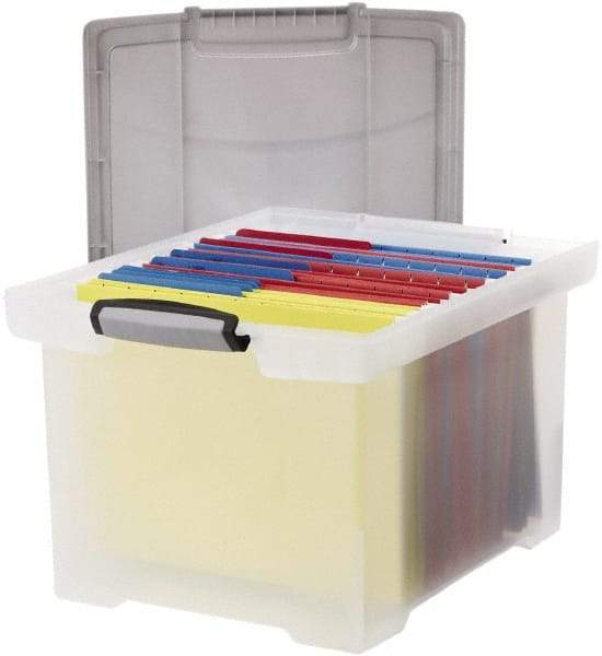 Storex - 1 Compartment, 18-1/2" Wide x 10-7/8" High x 14-1/4" Deep, Portable Storage Box - Plastic, Clear & Silver - USA Tool & Supply