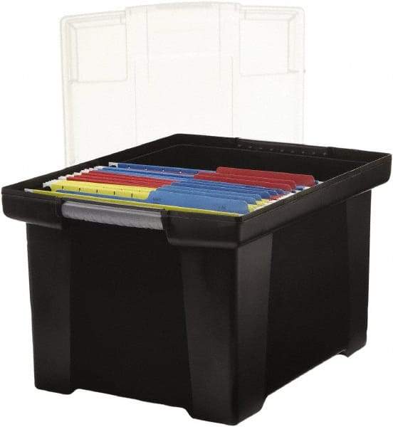 Storex - 1 Compartment, 18-1/2" Wide x 10-7/8" High x 14-1/4" Deep, Portable Storage Box - Plastic, Black/Clear - USA Tool & Supply