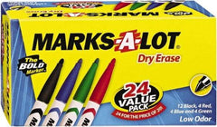 Marks-A-Lot - Assorted Colors, Pen Style, Bullet Tip, 24 Set Dry Erase Markers - For Use with Dry Erase Marker Boards - USA Tool & Supply