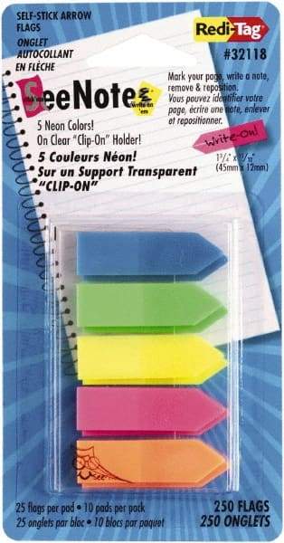 Redi-Tag - Self-Stick Page Flags Style: Arrow Color: Blue; Green; Yellow; Pink; Orange - USA Tool & Supply