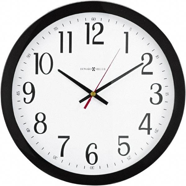 Howard Miller - White Face, Dial Wall Clock - Analog Display, Black Case, Runs on AA Battery - USA Tool & Supply