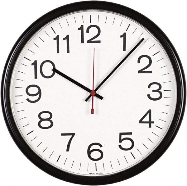 UNIVERSAL - White Face, Dial Wall Clock - Analog Display, Black Case, Runs on AA Battery - USA Tool & Supply