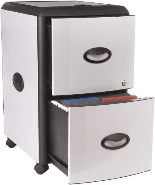 Storex - 19" Wide x 23" High x 15" Deep, 2 Drawer Mobile Pedestal - Plastic/Steel, Silver/Black - USA Tool & Supply