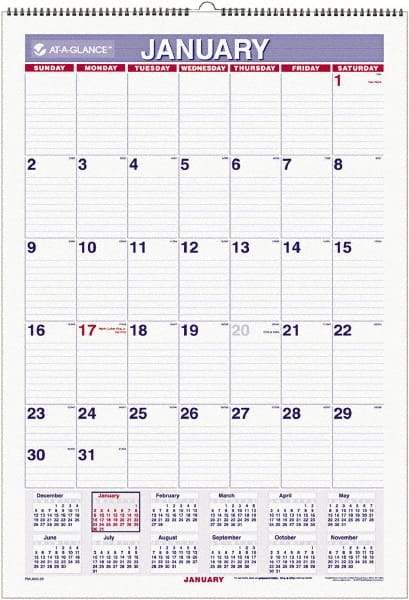 AT-A-GLANCE - 6 Sheet, 15-1/2 x 22-3/4", Ruled Blocks Wall Calendar - White - USA Tool & Supply