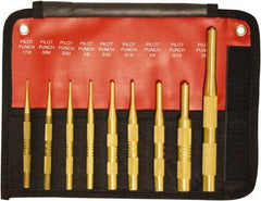 Mayhew - 9 Piece, 1/16 to 3/8", Brass Pilot Punch Kit - Round Shank, Brass, Comes in Pouch - USA Tool & Supply