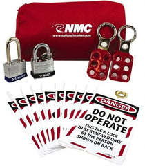 NMC - 5 Piece Lockout Tagout Kit - Keyed Differently, Comes in Pouch - USA Tool & Supply