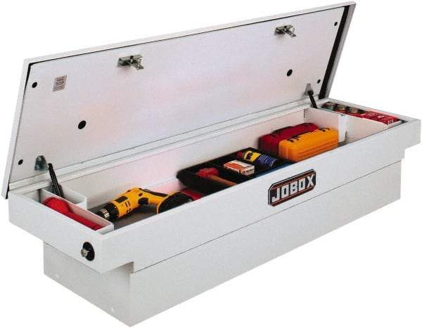 Jobox - 4 Compartment Crossover Truck Box - 70-1/8" Wide x 20-1/4" Deep x 14-1/4" High, Steel, White - USA Tool & Supply