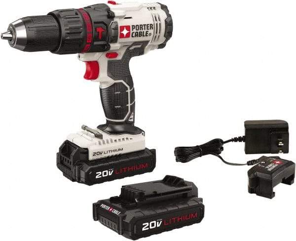 Porter-Cable - 20 Volt 1/2" Keyless Chuck Cordless Hammer Drill - 0 to 25,500 BPM, 0 to 1,500 RPM, Reversible - USA Tool & Supply