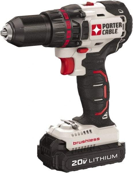 Porter-Cable - 20 Volt 1/2" Chuck Mid-Handle Cordless Drill - 0-1700 RPM, Keyless Chuck, Reversible, 2 Lithium-Ion Batteries Included - USA Tool & Supply