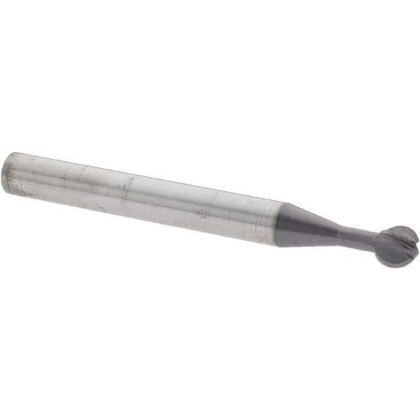 Accupro - 1/4" Diam, 0.233" LOC, 4 Flute Solid Carbide Ball End Mill - nACo Finish, Single End, 2-1/2" OAL, 1/4" Shank Diam, Undercutting - USA Tool & Supply