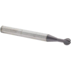 Accupro - 1/4" Diam, 0.233" LOC, 4 Flute Solid Carbide Ball End Mill - nACo Finish, Single End, 2-1/2" OAL, 1/4" Shank Diam, Undercutting - USA Tool & Supply