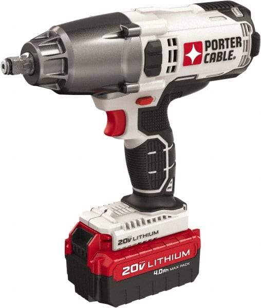 Porter-Cable - 1/2" Drive 20 Volt Mid-Handle Cordless Impact Wrench & Ratchet - 1,700 RPM, 330 Ft/Lb Torque, 1 Lithium-Ion Battery Included - USA Tool & Supply