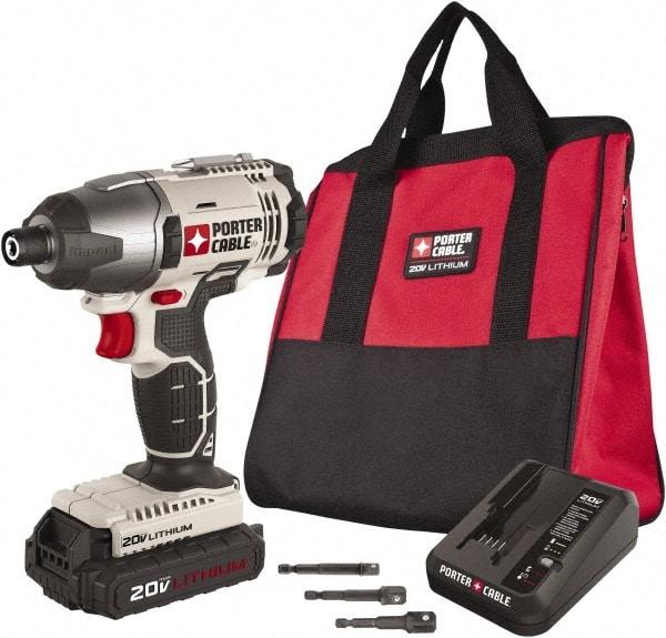 Porter-Cable - 20 Volt, 1/4" Drive, 1,450 In/Lb Torque, Cordless Impact Driver - Mid-Handle, 3000 RPM, 1 Battery Included - USA Tool & Supply