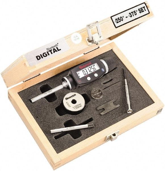 Starrett - 6 to 10mm, 58mm Gage Depth, 0.001mm Resolution, Friction Thimble, IP65 Electronic Inside Hole Micrometer Set - Accurate to 0.004mm, 1 Head, 2 Anvils, 1 Setting Ring, Data Output, Instant Inch/Millimeter Conversion - USA Tool & Supply
