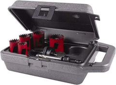 M.K. MORSE - 7 Piece, 7/8" to 1-1/2" Saw Diam, Mechanic's Hole Saw Kit - Bi-Metal, Toothed Edge, Pilot Drill Model No. MAPD301, Includes 2 Hole Saws - USA Tool & Supply