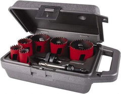 M.K. MORSE - 8 Piece, 7/8" to 2-1/2" Saw Diam, Electrician's Hole Saw Kit - Bi-Metal, Toothed Edge, Pilot Drill Model No. MAPD301, Includes 3 Hole Saws - USA Tool & Supply