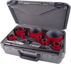 M.K. MORSE - 19 Piece, 3/4" to 4-1/2" Saw Diam, Industrial Hole Saw Kit - Bi-Metal, Toothed Edge, Pilot Drill Model No. MAPD301, Includes 5 Hole Saws - USA Tool & Supply