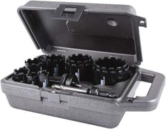 M.K. MORSE - 11 Piece, 3/4" to 2-1/2" Saw Diam, Hole Saw Kit - Carbide Grit, Gulleted Edge, Pilot Drill Model No. MAPD301, Includes 3 Hole Saws - USA Tool & Supply