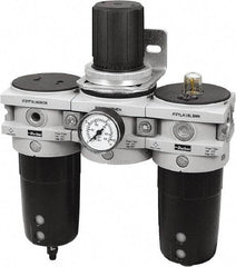 Parker - 1" NPT Port Heavy-Duty 3 Piece Filter-Regulator-Lubricator FRL Unit - Polypropylene Bowl, 170 SCFM, 254 Max psi, 13-1/2" High, Automatic Drain - USA Tool & Supply