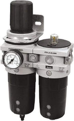 Parker - 1" NPT Port Heavy-Duty 2 Piece Filter/Regulator-Lubricator FRL Unit - Polypropylene Bowl, 340 SCFM, 254 Max psi, 13-1/2" High, Automatic Drain - USA Tool & Supply