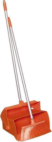 Remco - 14" Wide x 7-1/8" Deep x 47-1/2" High Upright Dustpan with Broom - Plastic Body, 37" Aluminum Handle, Orange - USA Tool & Supply