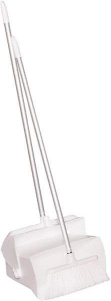 Remco - 14" Wide x 7-1/8" Deep x 47-1/2" High Upright Dustpan with Broom - Plastic Body, 37" Aluminum Handle, White - USA Tool & Supply