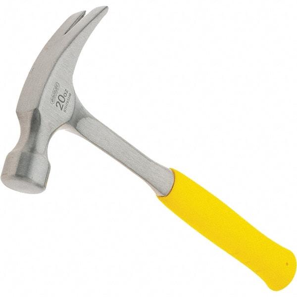 Stanley - 20 oz Head, Curved Claw Hammer - 12.91" OAL, Steel Head, 1.1" Face Diam, Smooth Face, Steel Handle with Grip - USA Tool & Supply