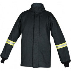 Oberon - Size L Arc Flash Coat - Black, Aramid, Zipper with Hook & Loop Flap Closure, 42" Chest - USA Tool & Supply