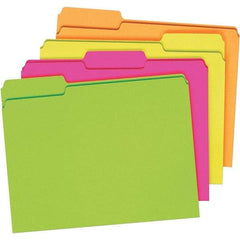 Pendaflex - 9-1/2 x 11-5/8", Letter Size, Assorted Glow, File Folders with Top Tab - 11 Point Stock, Assorted Tab Cut Location - USA Tool & Supply