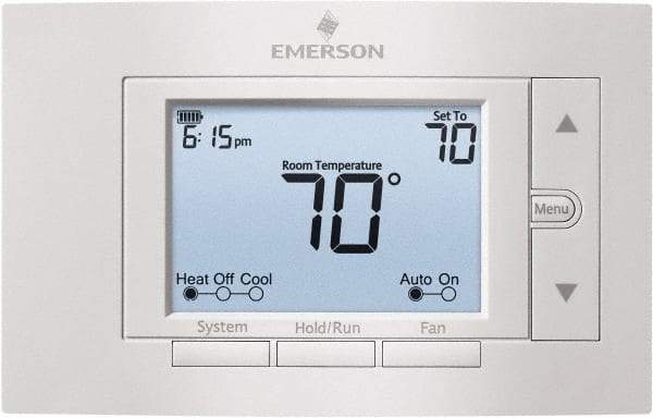 White-Rodgers - 50 to 99°F, 4 Heat, 2 Cool, Digital Programmable Multi-Stage Thermostat - 20 to 30 Volts, 1.77" Inside Depth x 1.77" Inside Height x 5-1/4" Inside Width, Horizontal Mount - USA Tool & Supply