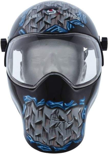 Save Phace - 11" Window Width x 3-3/4" Window Height, Fixed Shade Lens, Fixed Front Welding Helmet - Grey/Black/Blue, Nylon Clear Lens - USA Tool & Supply