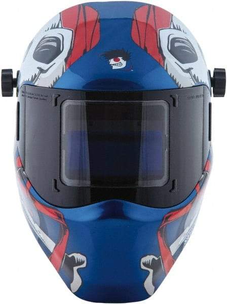 Save Phace - 3.82" Window Width x 1.85" Window Height, 4, 9 to 13 Shade Auto-Darkening Lens, Fixed Front Welding Helmet - Red/White/Blue, Nylon Green Lens - USA Tool & Supply