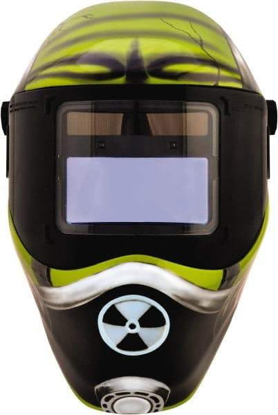 Save Phace - 4.33" Window Width x 3.54" Window Height, 4, 9 to 13 Shade Auto-Darkening Lens, Fixed Front Welding Helmet - Green/Black, Nylon Green Lens - USA Tool & Supply