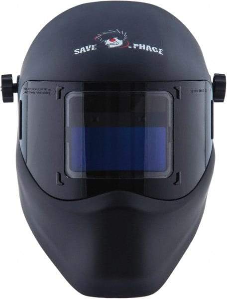 Save Phace - 3.82" Window Width x 1.85" Window Height, 4, 9 to 13 Shade Auto-Darkening Lens, Fixed Front Welding Helmet - Black, Nylon Green Lens - USA Tool & Supply