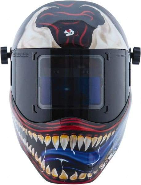 Save Phace - 3.82" Window Width x 1.85" Window Height, 4, 9 to 13 Shade Auto-Darkening Lens, Fixed Front Welding Helmet - Red/White/Blue/Silver, Nylon Green Lens - USA Tool & Supply