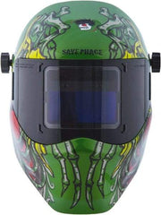 Save Phace - 3.82" Window Width x 1.85" Window Height, 4, 9 to 13 Shade Auto-Darkening Lens, Fixed Front Welding Helmet - Green/Blue/Yellow/Red, Nylon Green Lens - USA Tool & Supply