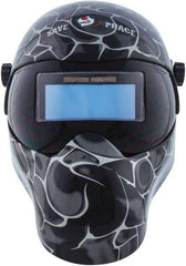 Save Phace - 3.62" Window Width x 1.42" Window Height, 3 to 10 Shade Auto-Darkening Lens, Fixed Front Welding Helmet - Black/Gray, Nylon Green Lens - USA Tool & Supply