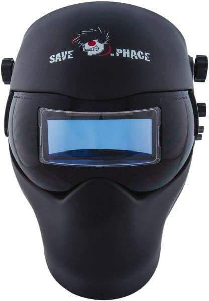 Save Phace - 3.74" Window Width x 1.38" Window Height, 4, 9 to 13 Shade Auto-Darkening Lens, Fixed Front Welding Helmet - Black, Nylon Green Lens - USA Tool & Supply