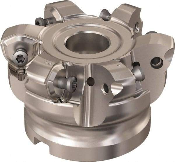 Seco - 6 Inserts, 48.8mm Cutter Diam, 1.8mm Max Depth of Cut, Indexable High-Feed Face Mill - 3/4" Arbor Hole Diam, 8.15mm Keyway Width, 40mm High, R220.21 Toolholder, 218.21-230 Inserts, Series High Feed 6 - USA Tool & Supply