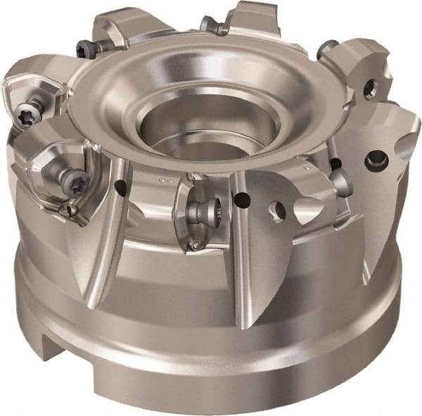 Seco - 8 Inserts, 69.6mm Cutter Diam, 1.8mm Max Depth of Cut, Indexable High-Feed Face Mill - 32mm Arbor Hole Diam, 14.4mm Keyway Width, 50mm High, R220.21 Toolholder, 218.21-230 Inserts, Series High Feed 6 - USA Tool & Supply