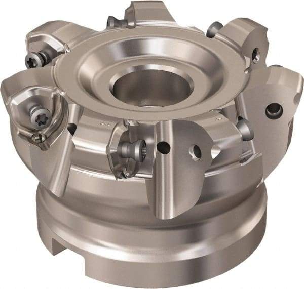 Seco - 7 Inserts, 65.6mm Cutter Diam, 1.8mm Max Depth of Cut, Indexable High-Feed Face Mill - 27mm Arbor Hole Diam, 12.4mm Keyway Width, 50mm High, R220.21 Toolholder, 218.21-230 Inserts, Series High Feed 6 - USA Tool & Supply