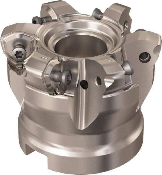 Seco - 6 Inserts, 48.3mm Cutter Diam, 1.8mm Max Depth of Cut, Indexable High-Feed Face Mill - 27mm Arbor Hole Diam, 12.4mm Keyway Width, 50mm High, R220.21 Toolholder, 218.21-230 Inserts, Series High Feed 6 - USA Tool & Supply