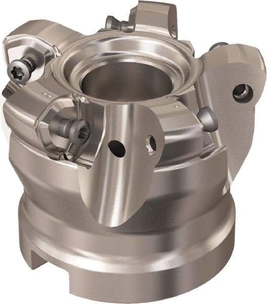 Seco - 5 Inserts, 48.3mm Cutter Diam, 1.8mm Max Depth of Cut, Indexable High-Feed Face Mill - 27mm Arbor Hole Diam, 12.4mm Keyway Width, 50mm High, R220.21 Toolholder, 218.21-230 Inserts, Series High Feed 6 - USA Tool & Supply