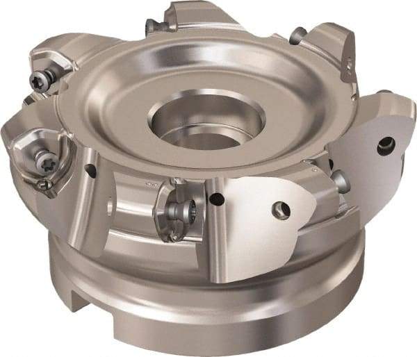 Seco - 7 Inserts, 85.6mm Cutter Diam, 1.8mm Max Depth of Cut, Indexable High-Feed Face Mill - 32mm Arbor Hole Diam, 14.4mm Keyway Width, 50mm High, R220.21 Toolholder, 218.21-230 Inserts, Series High Feed 6 - USA Tool & Supply