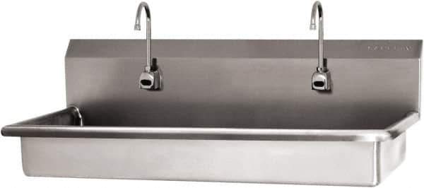 SANI-LAV - 45" Long x 16-1/2" Wide Inside, 1 Compartment, Grade 304 Stainless Steel (2) Person ADA Wash-Station with Electronic Faucet - 16 Gauge, 48" Long x 20" Wide x 21-1/2" High Outside, 5-1/2" Deep - USA Tool & Supply