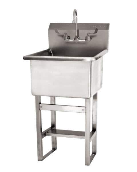 SANI-LAV - 24" Long x 24" Wide Inside, 1 Compartment, Grade 304 Stainless Steel Utility Sink AC Sensor - 14 Gauge, 27" Long x 27-1/2" Wide x 48" High Outside, 12" Deep - USA Tool & Supply