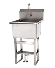 SANI-LAV - 24" Long x 24" Wide Inside, 1 Compartment, Grade 304 Stainless Steel Utility Sink Manual Faucet - 14 Gauge, 27" Long x 27-1/2" Wide x 48" High Outside, 12" Deep - USA Tool & Supply