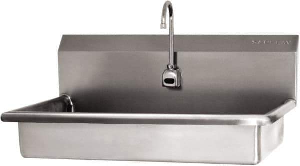 SANI-LAV - 27" Long x 16-1/2" Wide Inside, 1 Compartment, Grade 304 Stainless Steel (2) Person ADA Wash-Station with Electronic Faucet - 16 Gauge, 30" Long x 20" Wide x 21-1/2" High Outside, 5-1/2" Deep - USA Tool & Supply